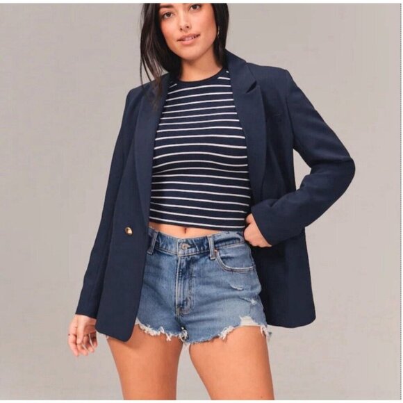 NEW! Abercrombie & Fitch The Mom Short Mid Rise Distressed Denim Jean Blue 25/0 - Picture 3 of 14